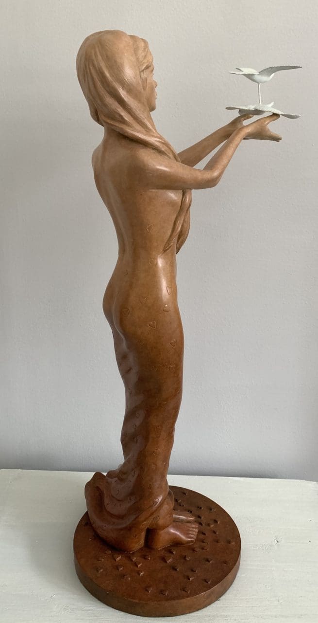 "Hope" Bronze Little semi Nude Girl with Doves Sculpture, - Image 3