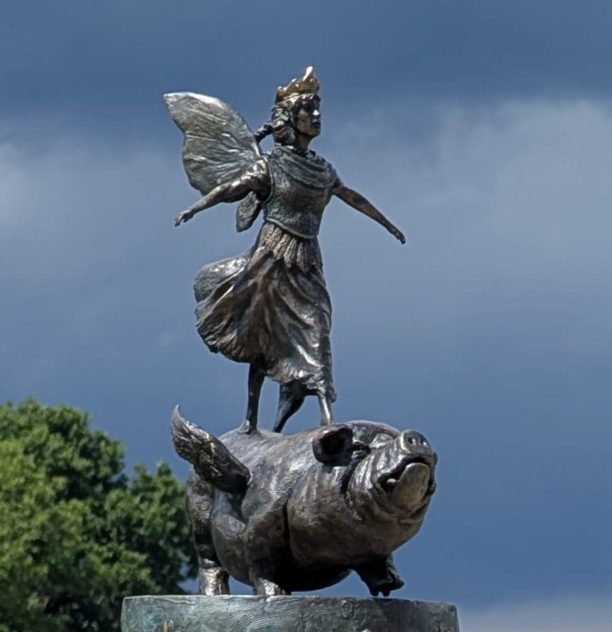 'The Fairy Queen' Standing on Flying Pig Sculpture - Image 7