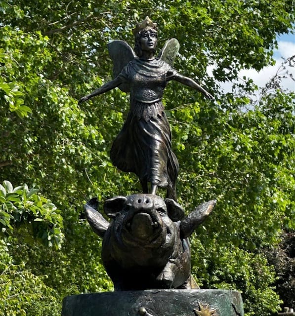 'The Fairy Queen' Standing on Flying Pig Sculpture - Image 14