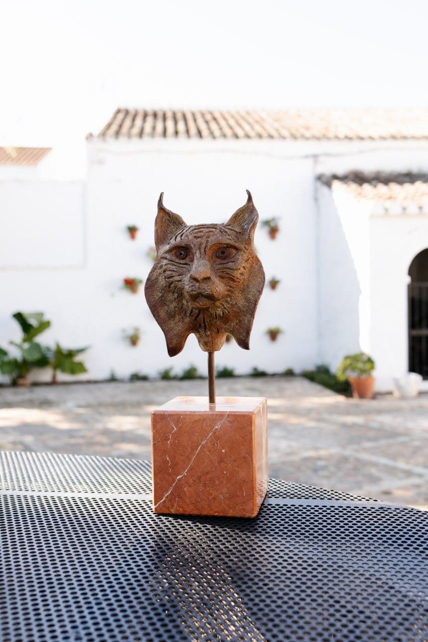 Iberian Lynx Head, Bronze Wild Cat Sculpture, - Image 3
