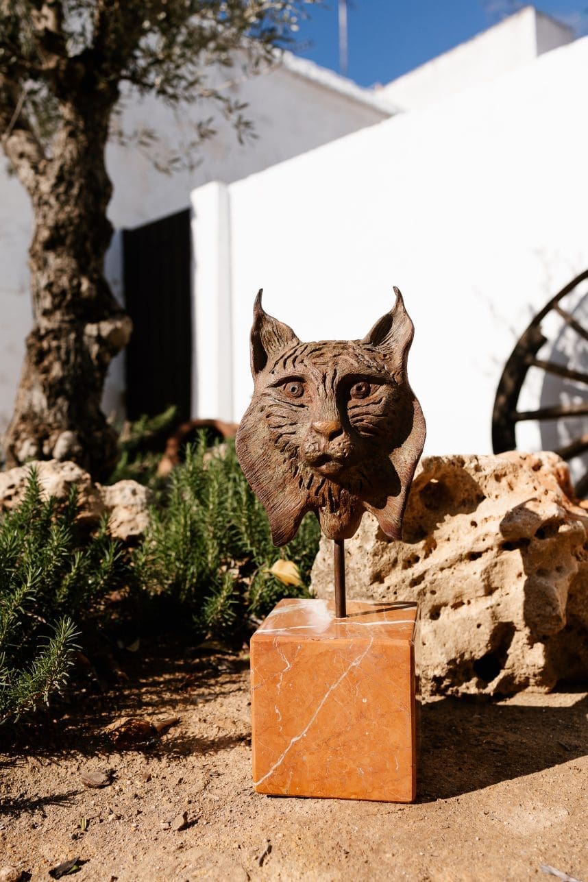 Iberian Lynx Head, Bronze Wild Cat Sculpture, - Image 2