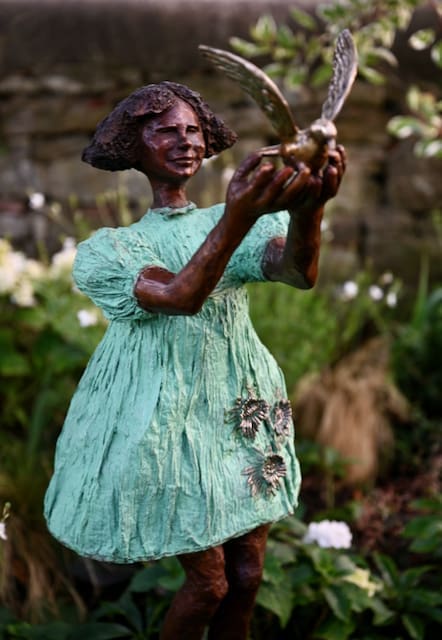 Matilda Bronze Half Size Girl in Blue Dress Sculpture, - Image 5