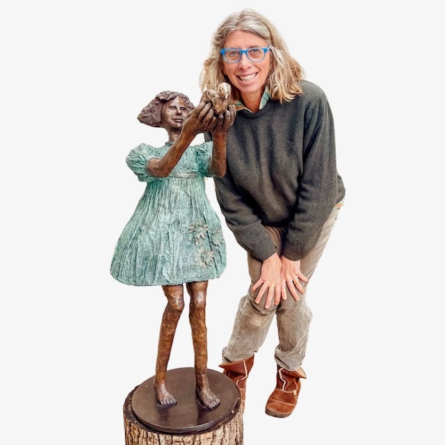 Matilda Bronze Half Size Girl in Blue Dress Sculpture, - Image 7