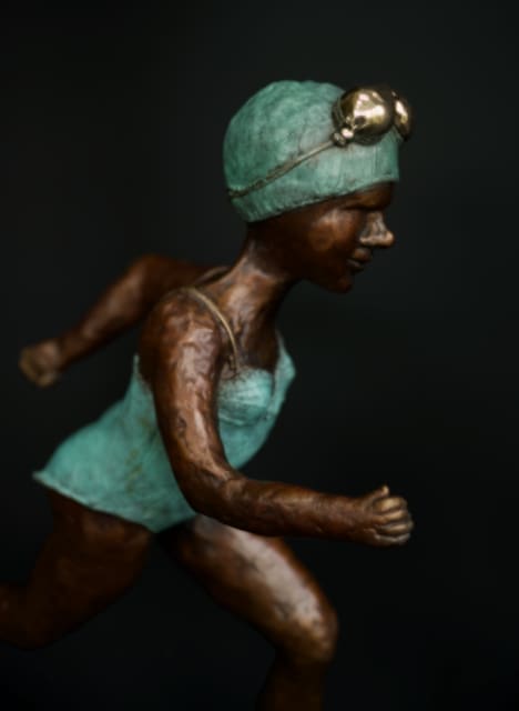 Running Bronze Girl in Swimsuit Sculpture, - Image 9