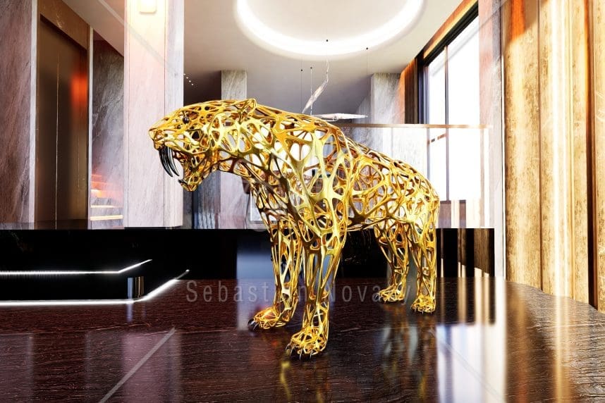 Sabertooth Tiger No.2, Life Size Stainless Steel Sculpture, - Image 4
