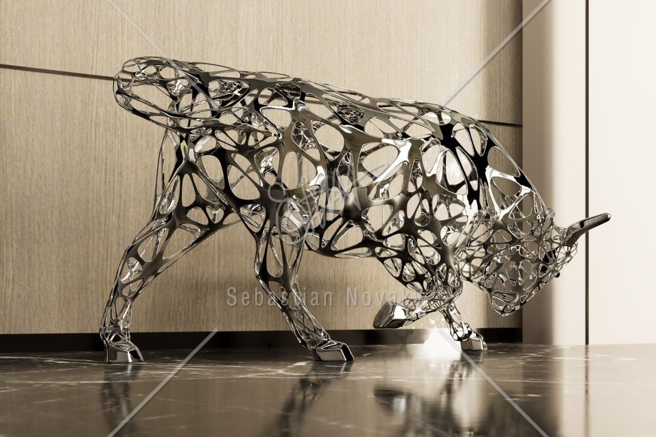 the Bull, Lifesize Stainless Steel Sculpture, - Image 4