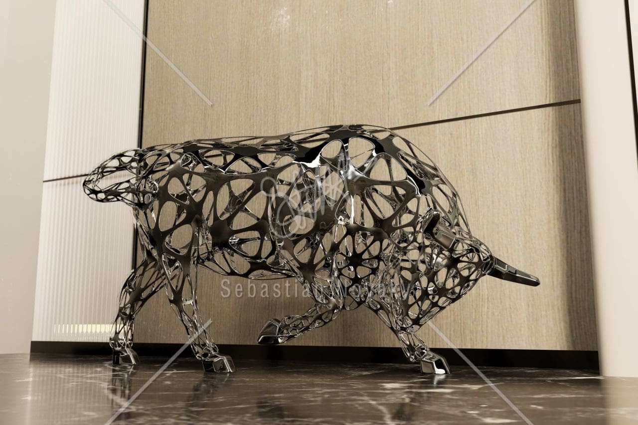 the Bull, Lifesize Stainless Steel Sculpture, - Image 3