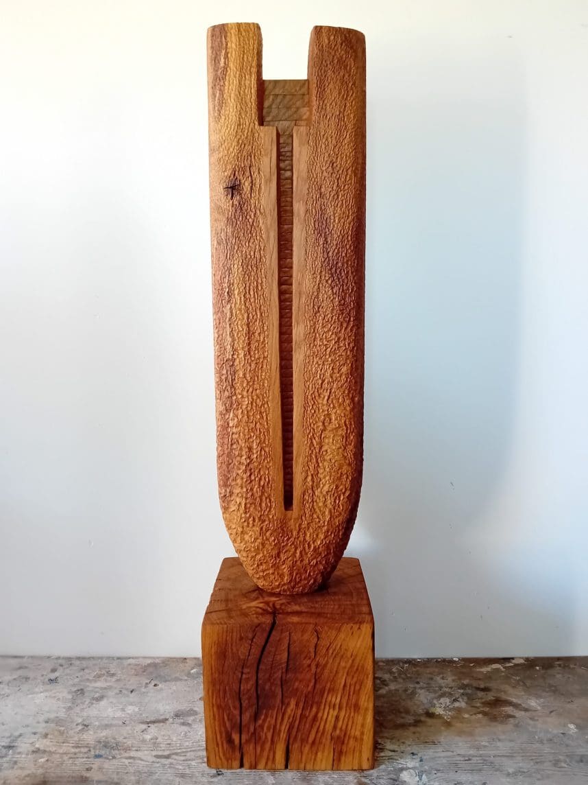 'Ascent.' Slim Understated Carved Wood Sculpture,