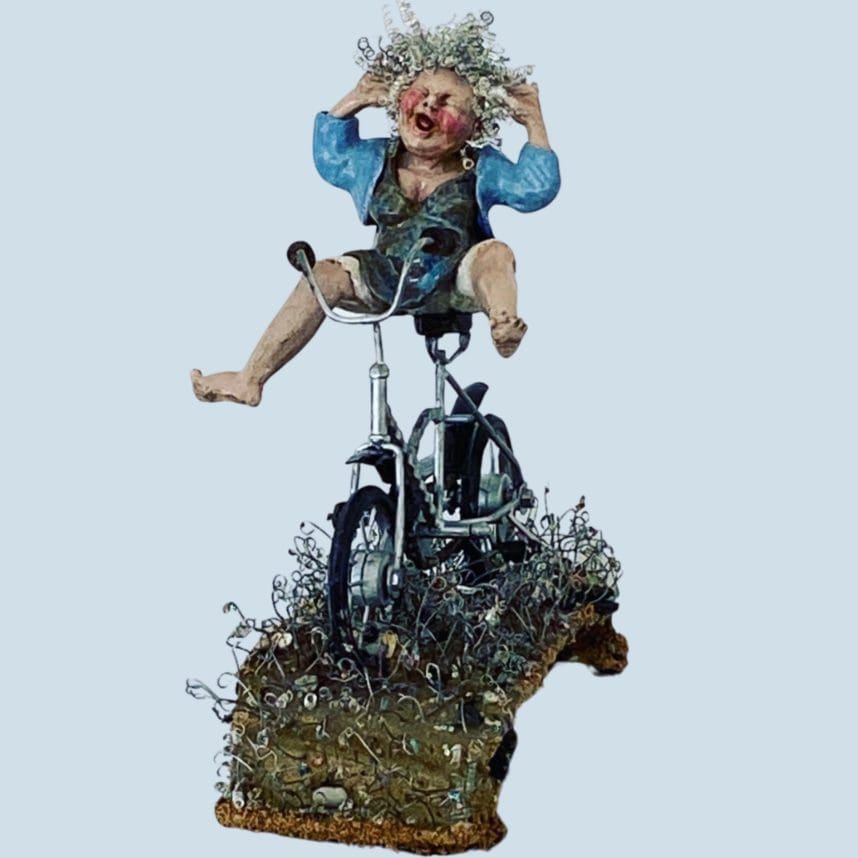 'Go Grandma' Happy Granny on a Bike Sculpture.