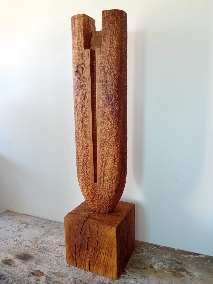 'Ascent.' Slim Understated Carved Wood Sculpture, - Image 6